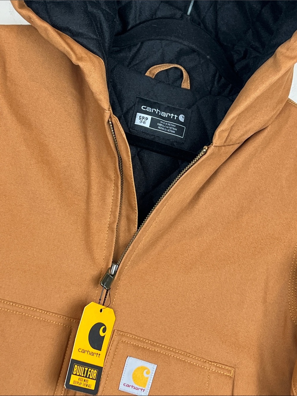 NWT Carhartt Kids' Canvas Full-Zip Hooded Insulated Jacket Brown Small 7-8 - Picture 7 of 12